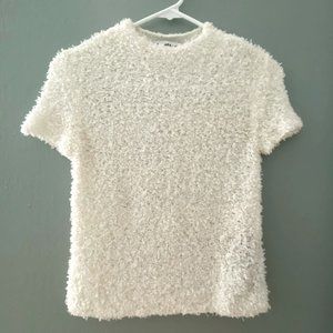 Zara Textured Knit Stretchy Ivory/White Crop Top S